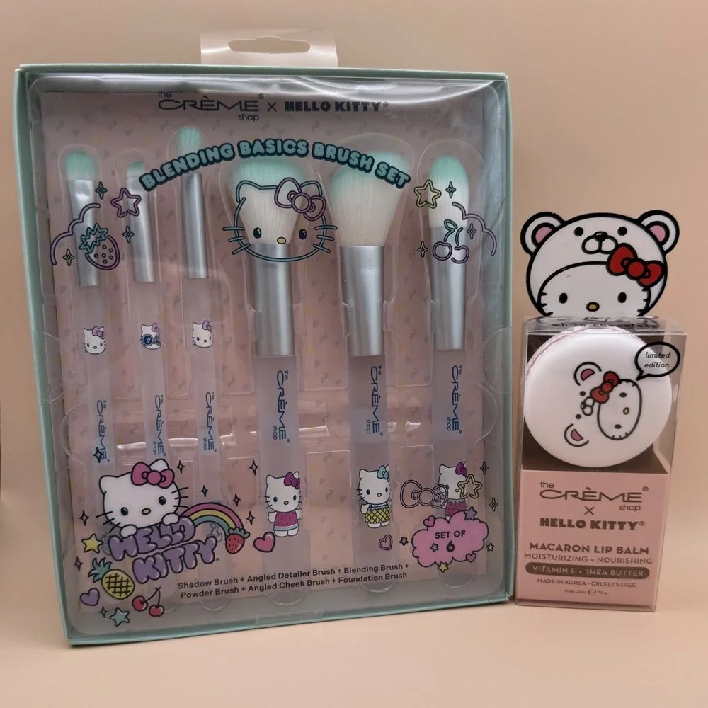 The Creme Shop‎ x Hello Kitty Makeup Brush Set & Macaron Lip Balm Bundle NIB